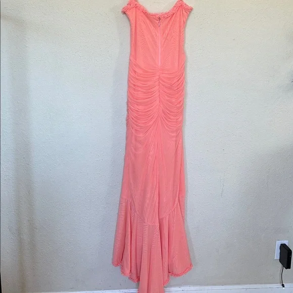 House of Cb Gabbi Peach Ruffle Front Gown Mesh High-Low Cocktail Dress NWOT M - Picture 11 of 11
